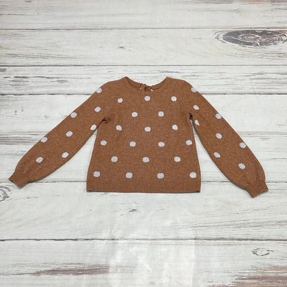 Lucky Brand Sweater Pullover Polka Dot Balloon Sleeves Brown White Size Small S - Picture 10 of 13